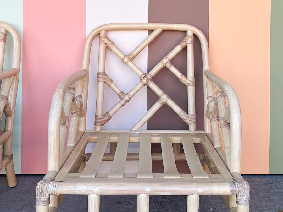 Pair of Chippendale Rattan Lounge Chairs