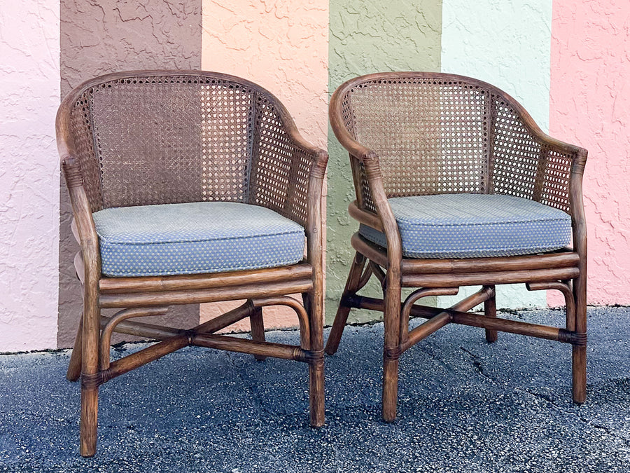 Pair of Handsome Cane Barrel Chairs