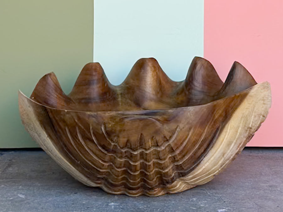 Large Hand Carved Teak Clam Shell