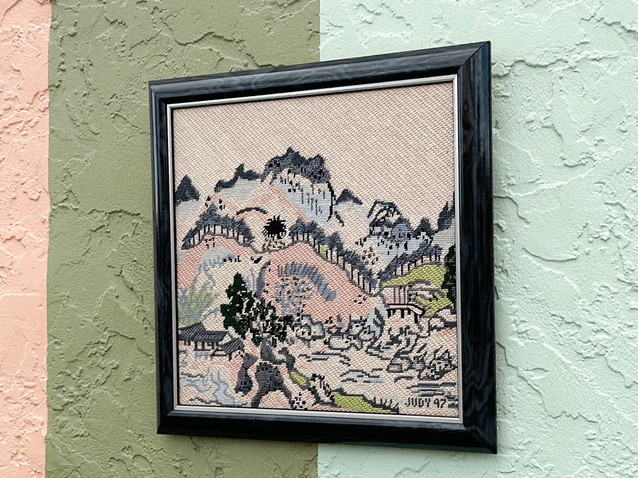 Chinoiserie Landscape Needlepoint Framed Art