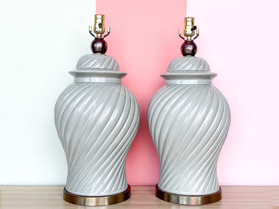 Pair of Seafoam Swirl Lamps