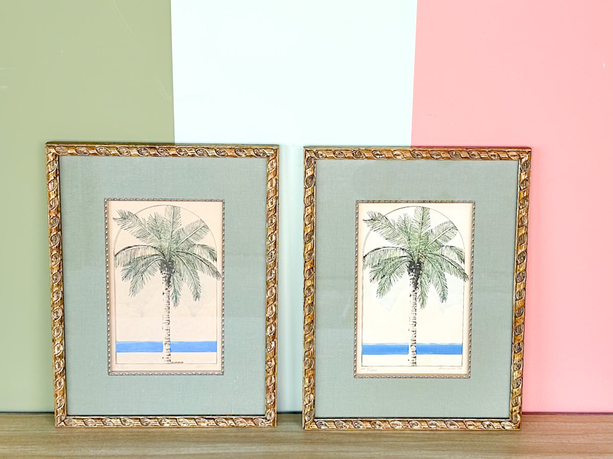 Pair of Signed Palm Tree Watercolor Art