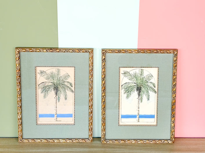 Pair of Signed Palm Tree Watercolor Art