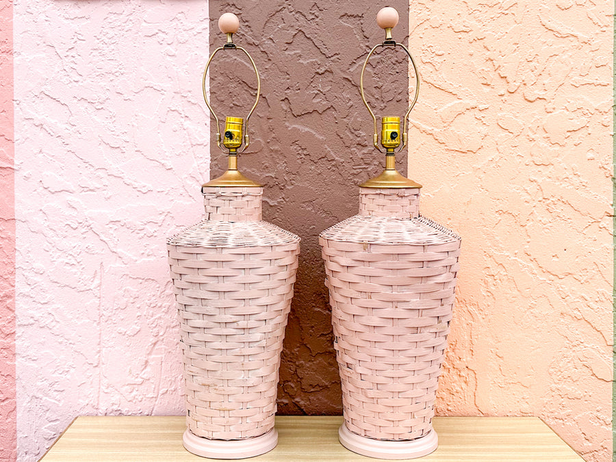 Pair of Pink Sands Basket Lamps