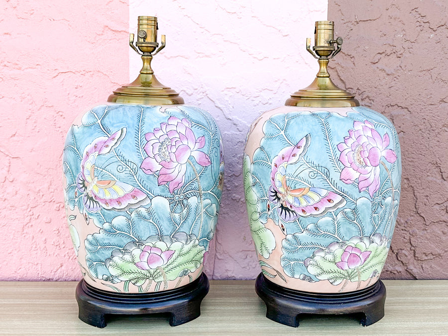 Pair of Colorful Butterfly Wildwood Lamps