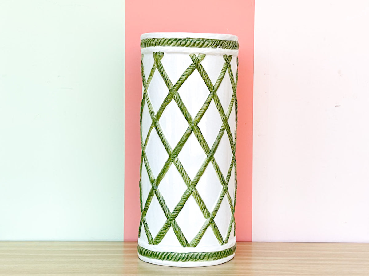 Italian Green and White Faux Bamboo Umbrella Stand
