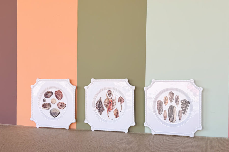 Set of Three Decoupage Shell Plates