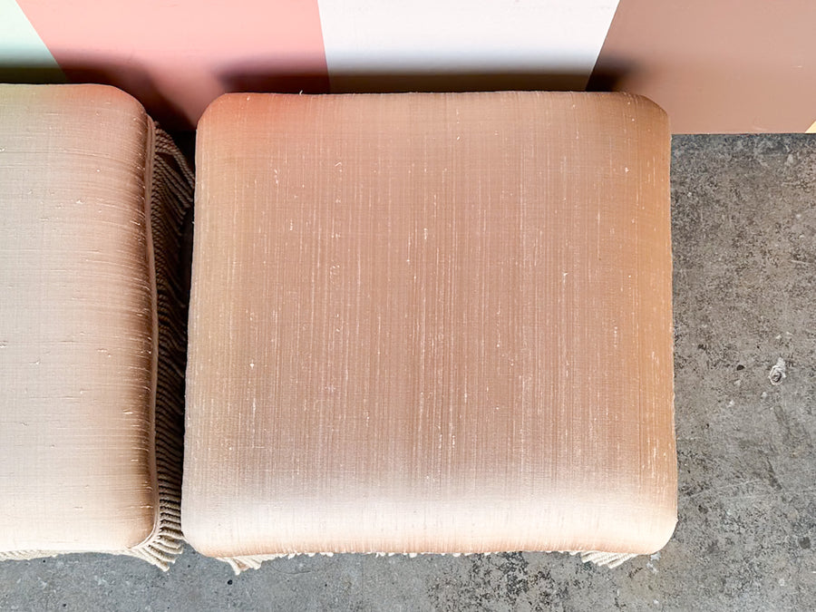 Pair of Blush Bullion Fringe Ottomans