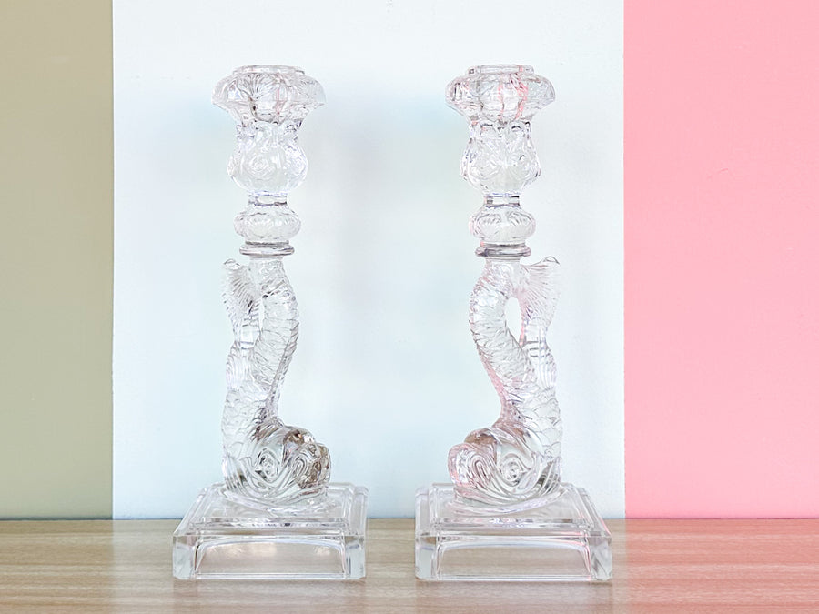 Pair of Crystal Koi Fish Candle Holders