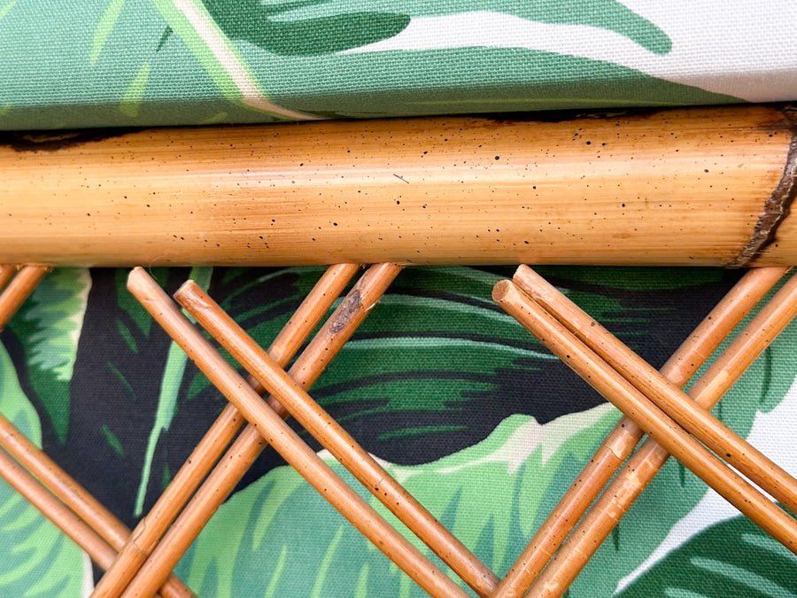 Pair of Rattan and Upholstered Palm Print Club Chairs