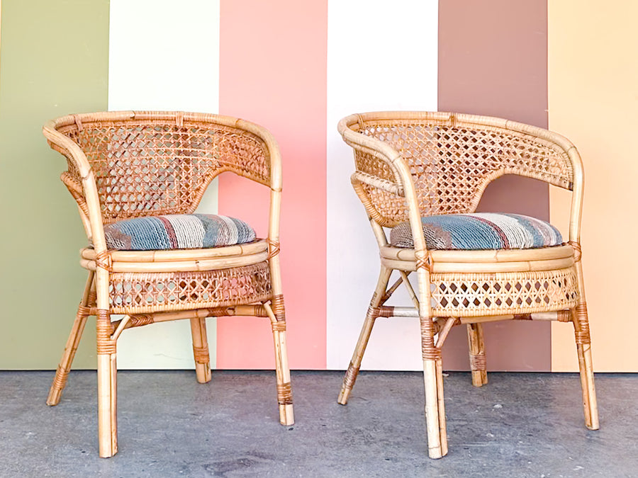 Pair of Rattan and Cane Barrel Chairs