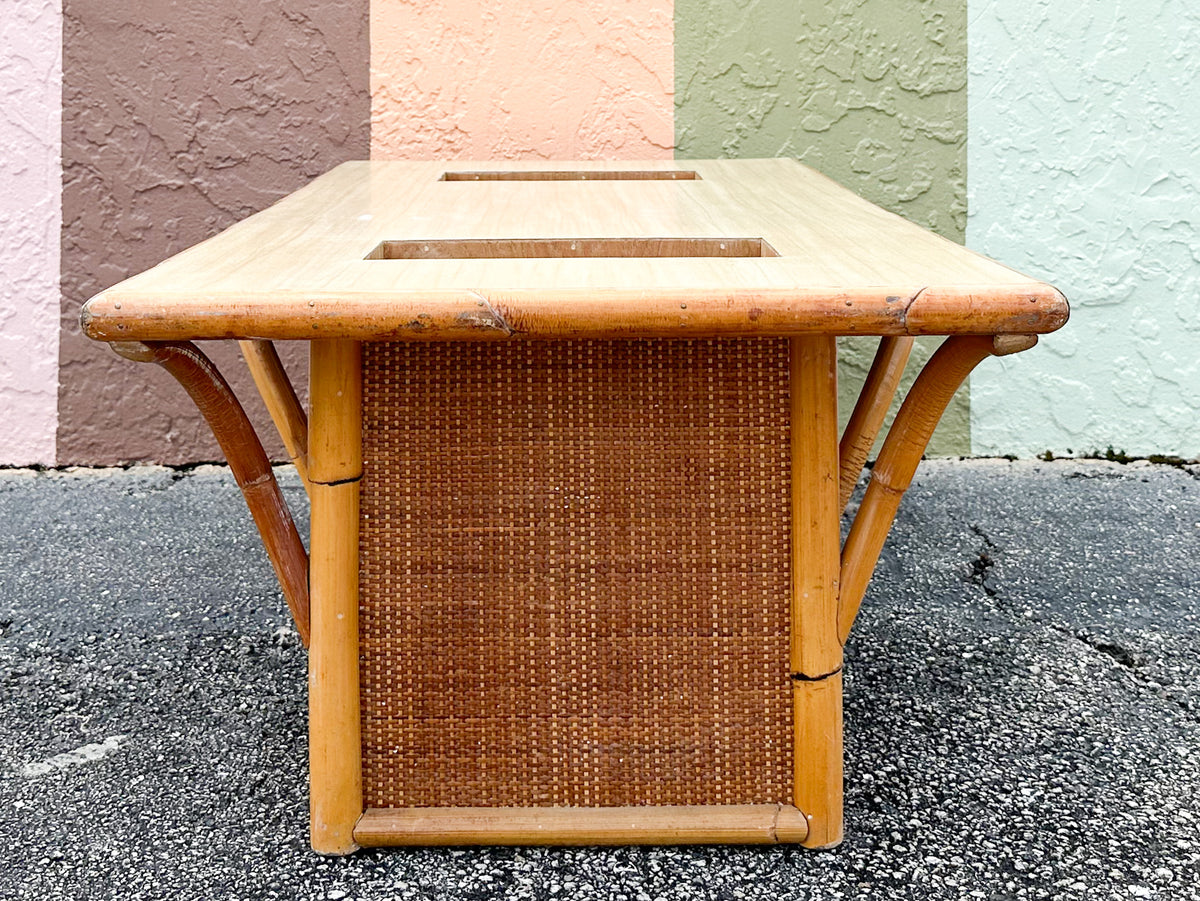 1950s Seagrass and Bamboo Planter Coffee Table