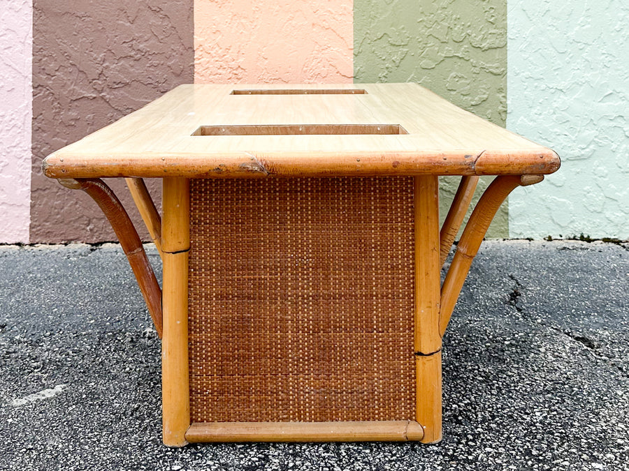 1950s Seagrass and Bamboo Planter Coffee Table