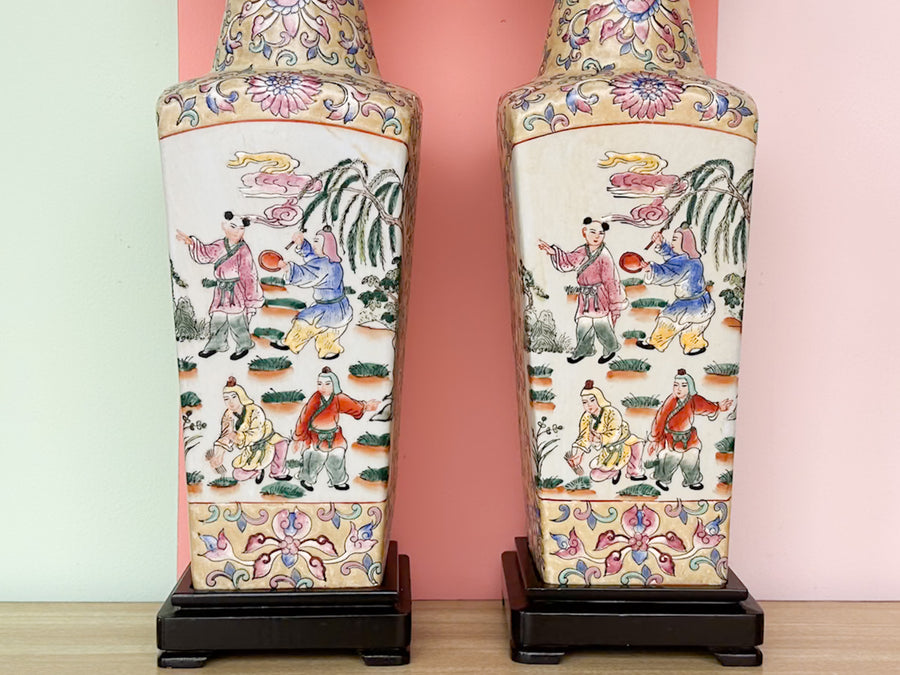 Pair of Colorful Chinoiserie Lamps
