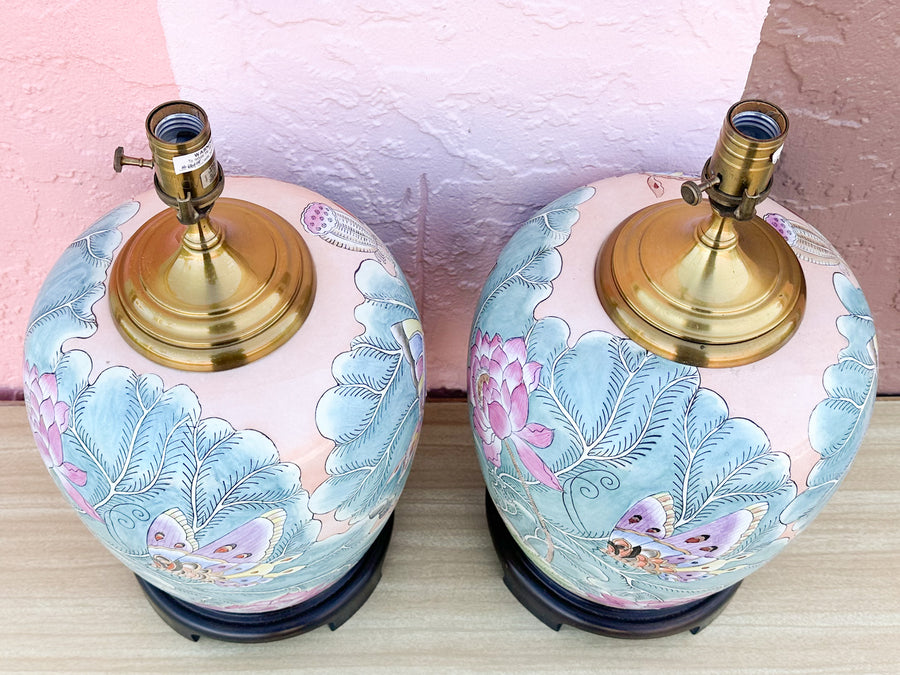 Pair of Colorful Butterfly Wildwood Lamps