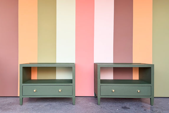 Pair of Modern Painted Linen Wrapped Nightstands
