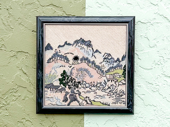 Chinoiserie Landscape Needlepoint Framed Art