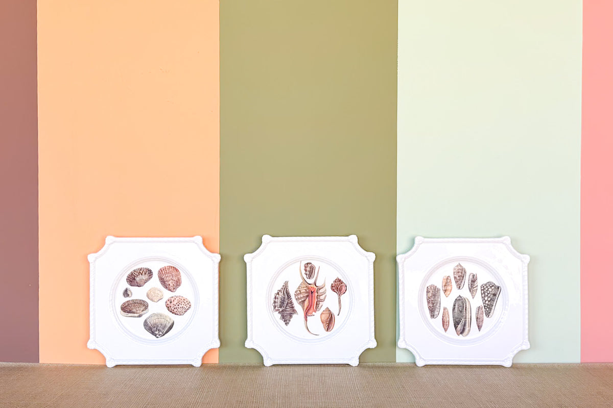Set of Three Decoupage Shell Plates