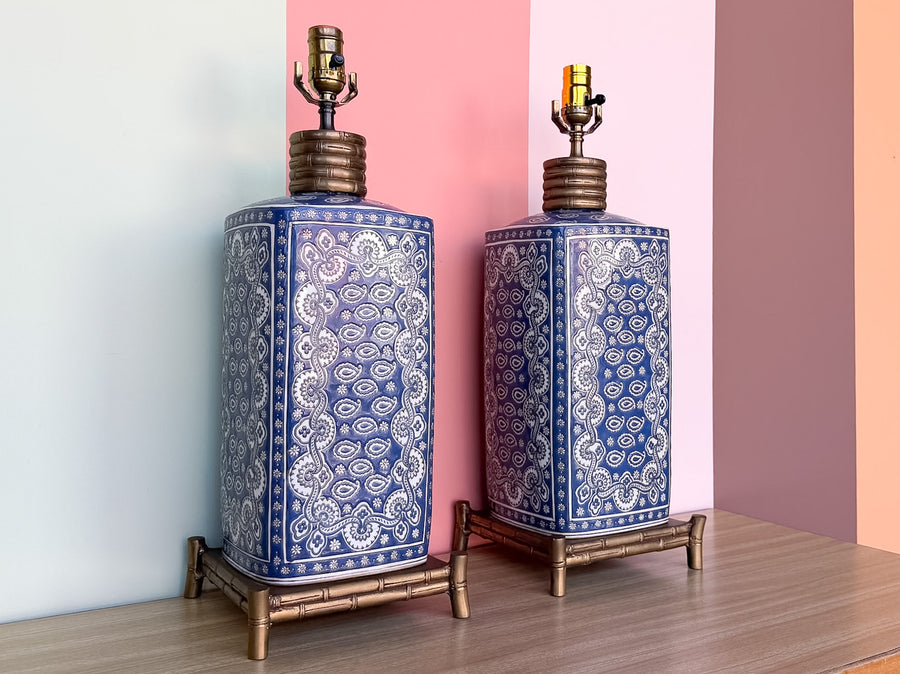 Pair of Blue Bandana Lamps