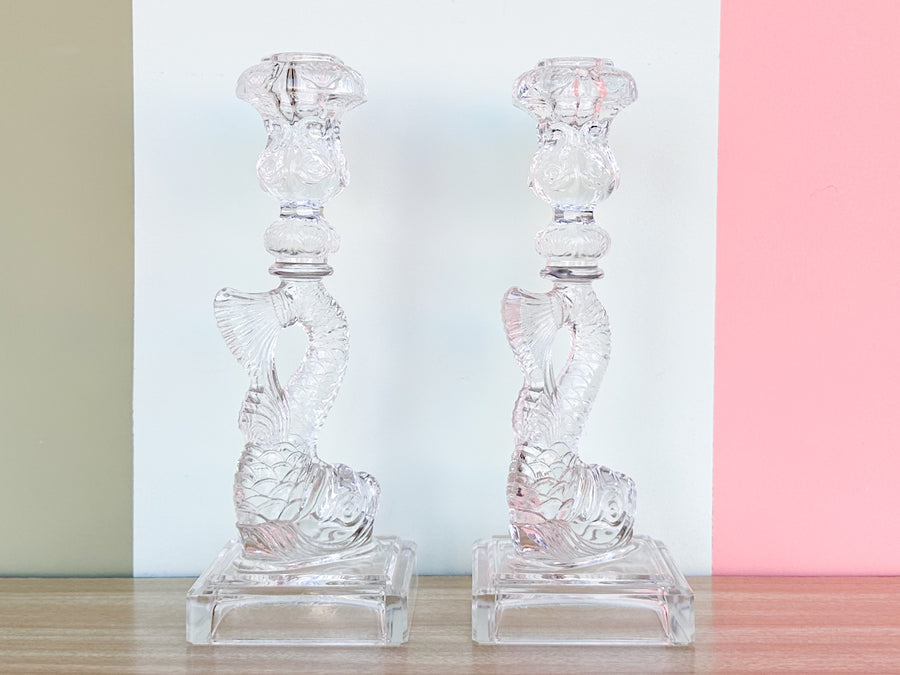Pair of Crystal Koi Fish Candle Holders