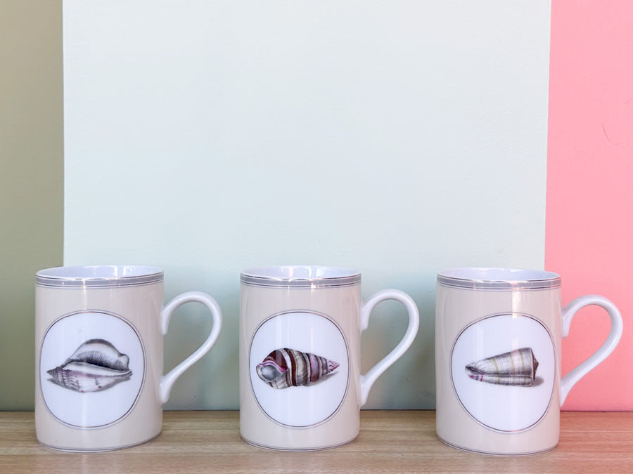 Set of Six Fitz and Floyd Porcelain Shell Mugs