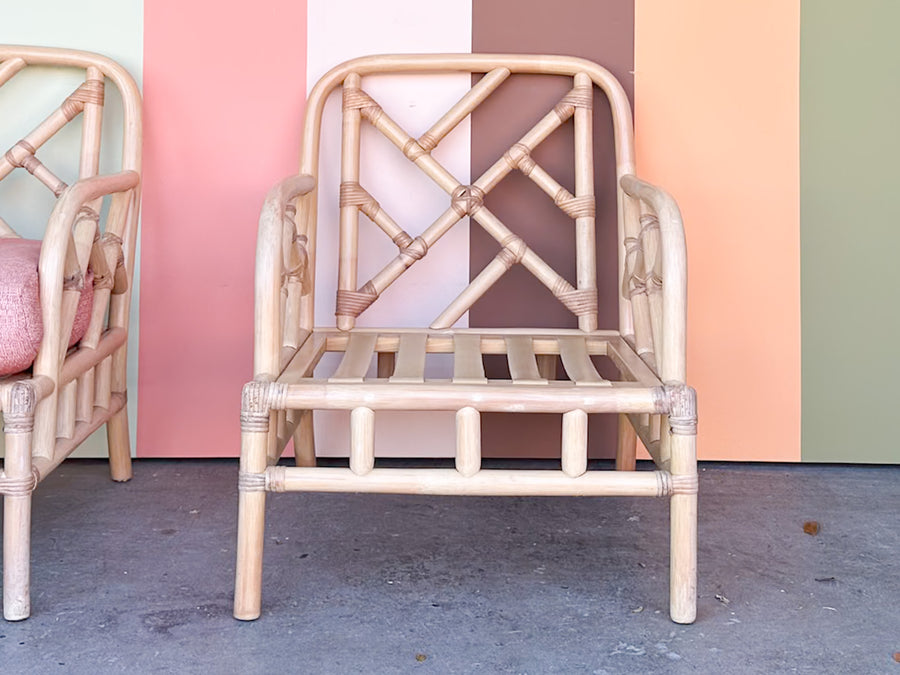 Pair of Chippendale Rattan Lounge Chairs