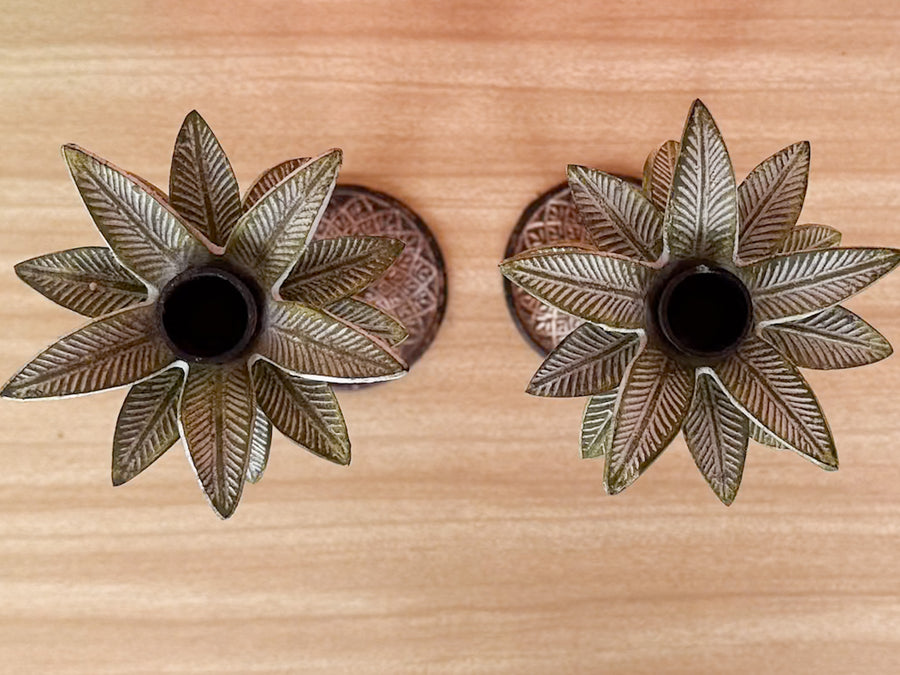 Pair of Brass Palm Tree Candle Holders