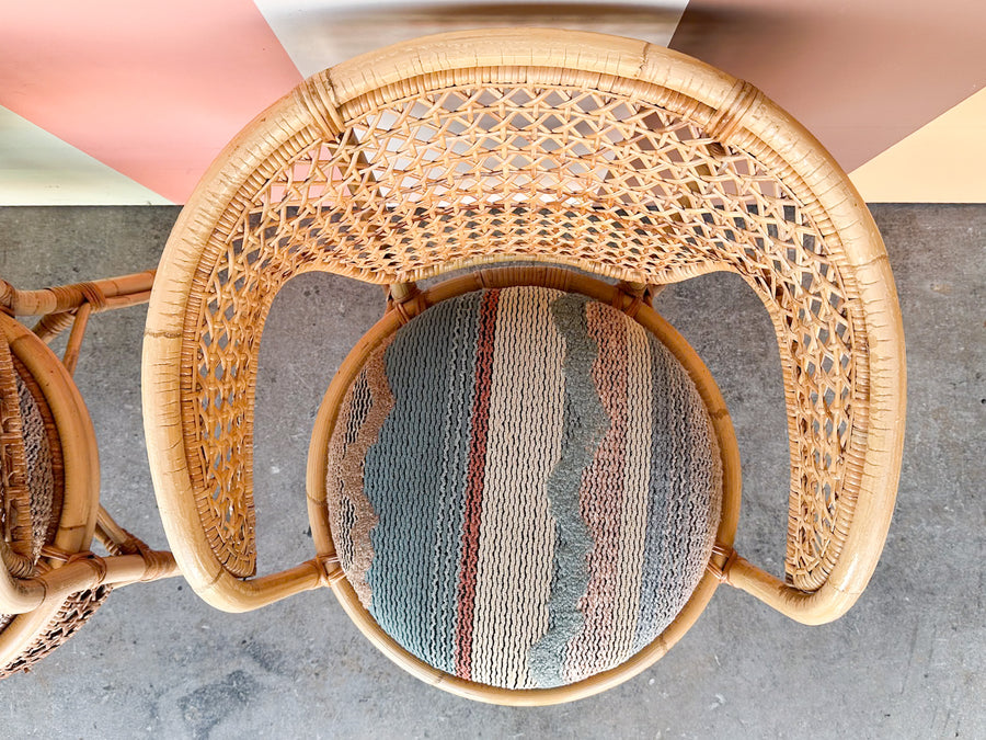 Pair of Rattan and Cane Barrel Chairs