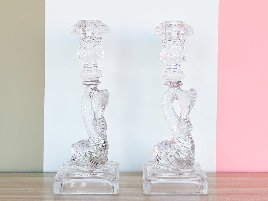 Pair of Crystal Koi Fish Candle Holders