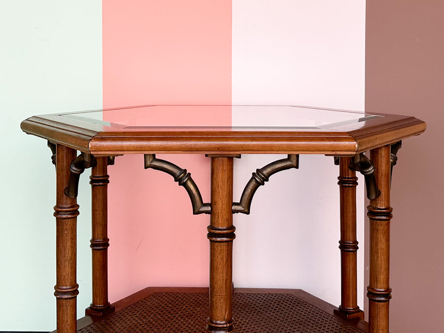 Thomasville Faux Bamboo and Cane Side Table