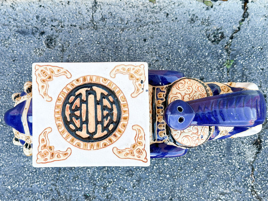 Royal Blue Trunks Up Elephant Garden Seat