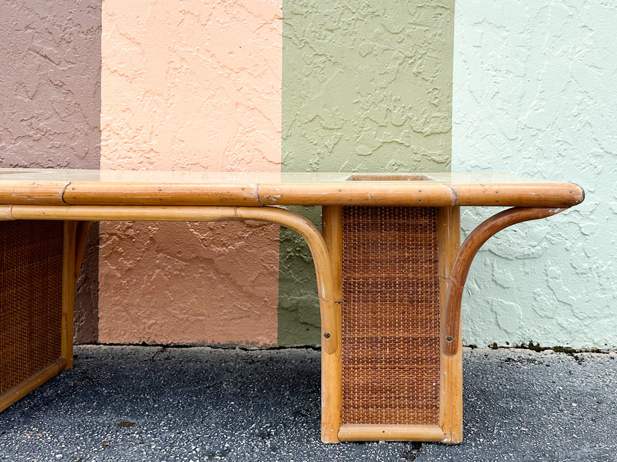 1950s Seagrass and Bamboo Planter Coffee Table