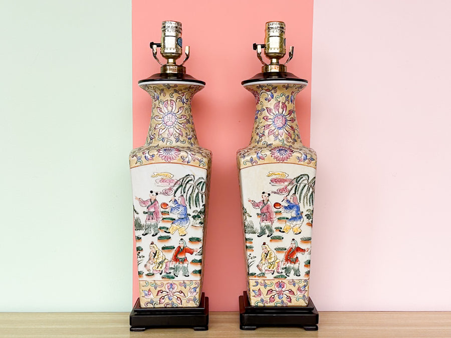 Pair of Colorful Chinoiserie Lamps