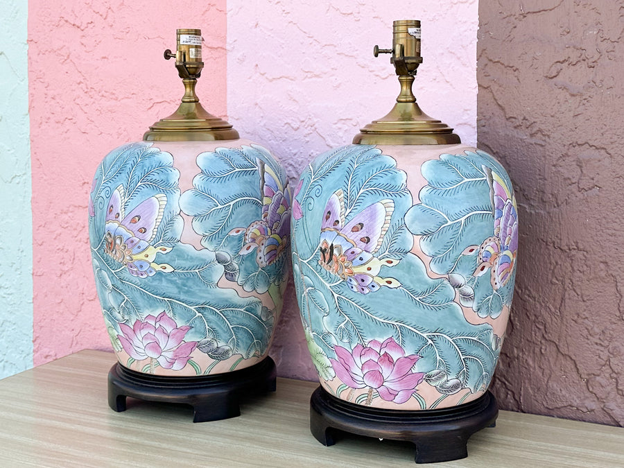 Pair of Colorful Butterfly Wildwood Lamps