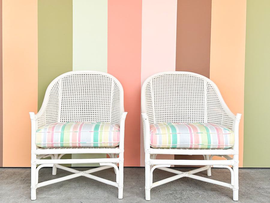 Pair of Candy Stripe Cane Barrel Chairs