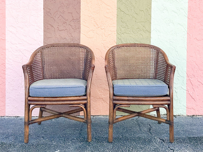 Pair of Handsome Cane Barrel Chairs