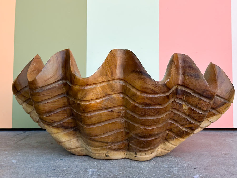 Large Hand Carved Teak Clam Shell