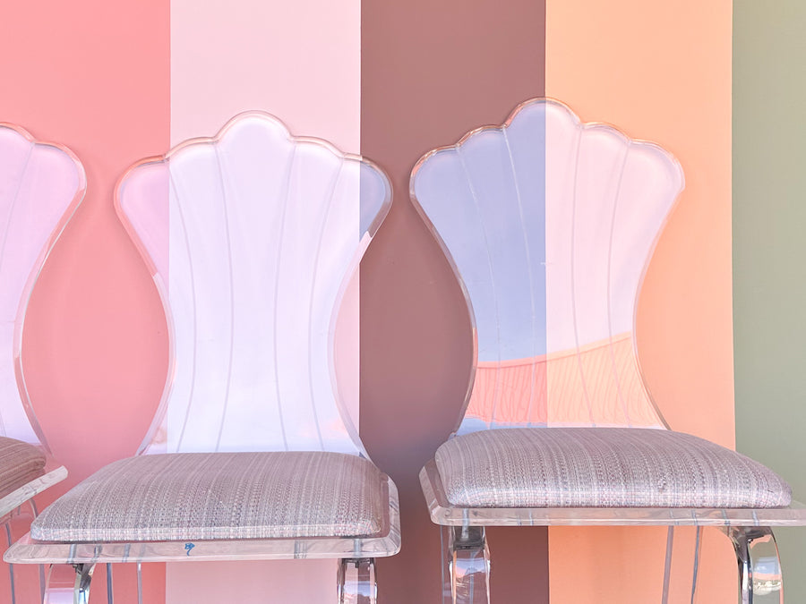 Set of Four Lucite Shell Back Chairs