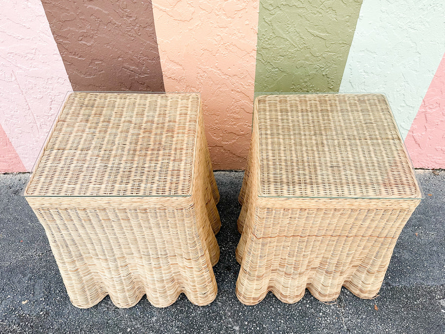 Pair of Modern Draped Wicker Side Tables