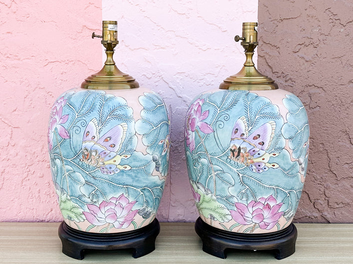 Pair of Colorful Butterfly Wildwood Lamps