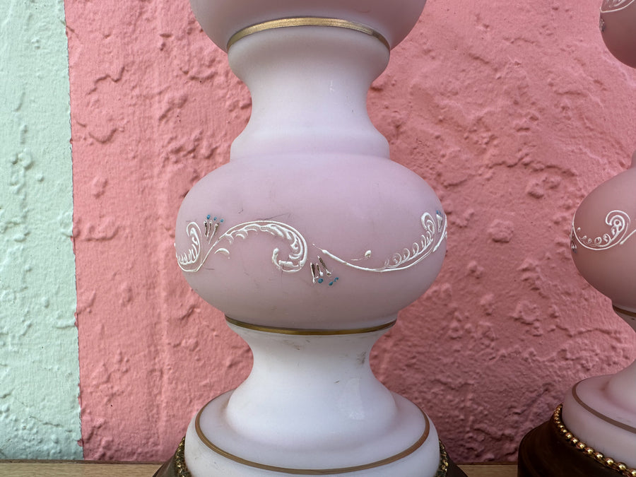 Pair of  Hand Painted Pink Granny Chic Lamps