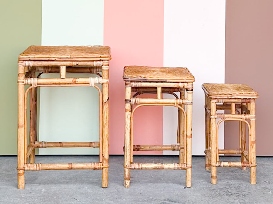 Set of Three Nesting Rattan Tables