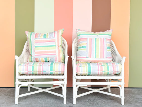 Pair of Candy Stripe Cane Barrel Chairs