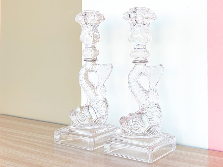 Pair of Crystal Koi Fish Candle Holders