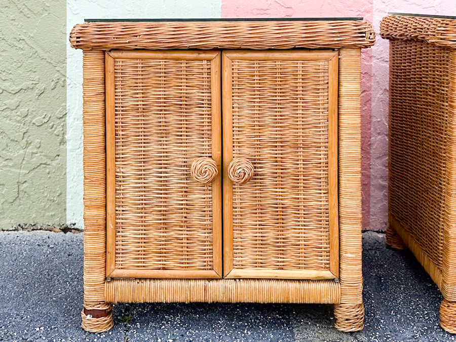 Pair of Cute Wicker Wrapped Nightstands