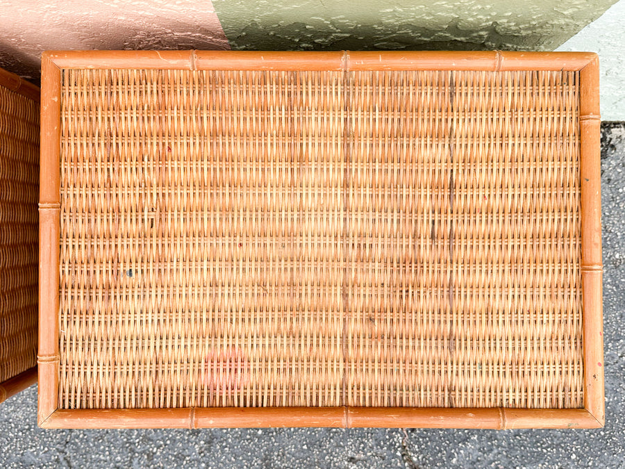Pair of Rattan Wrapped Faux Bamboo Nightstands
