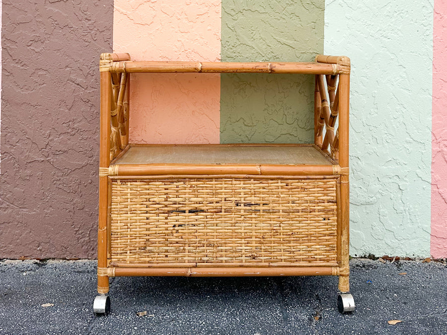 Chippendale Rattan Bar Cart