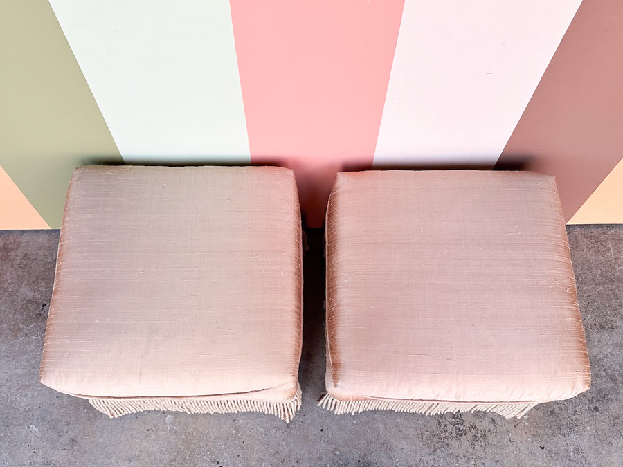 Pair of Blush Bullion Fringe Ottomans