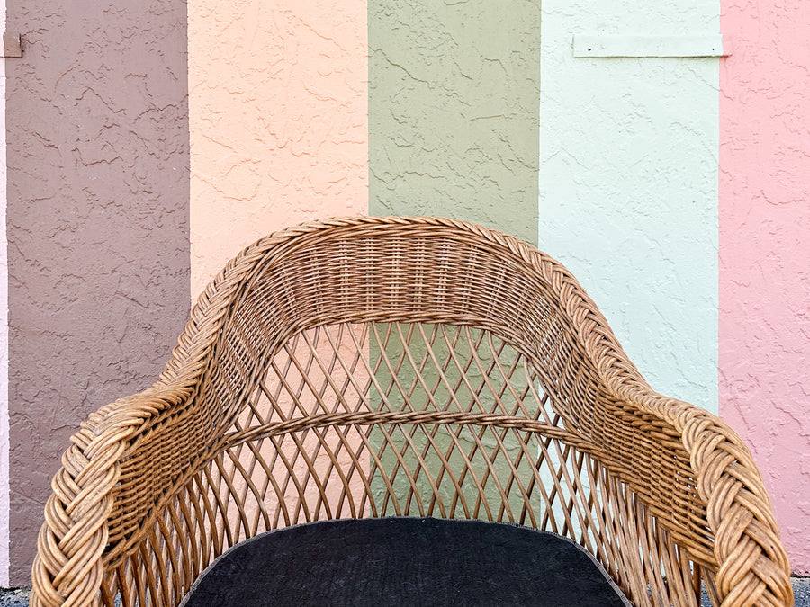Braided Rattan Lounge Chair and Ottoman