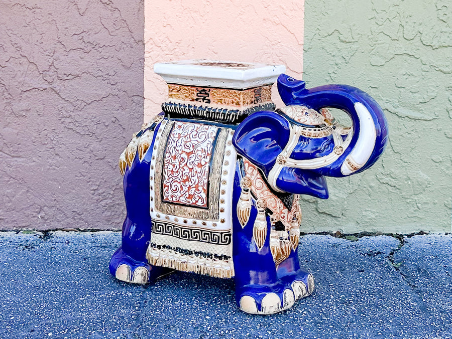 Royal Blue Trunks Up Elephant Garden Seat